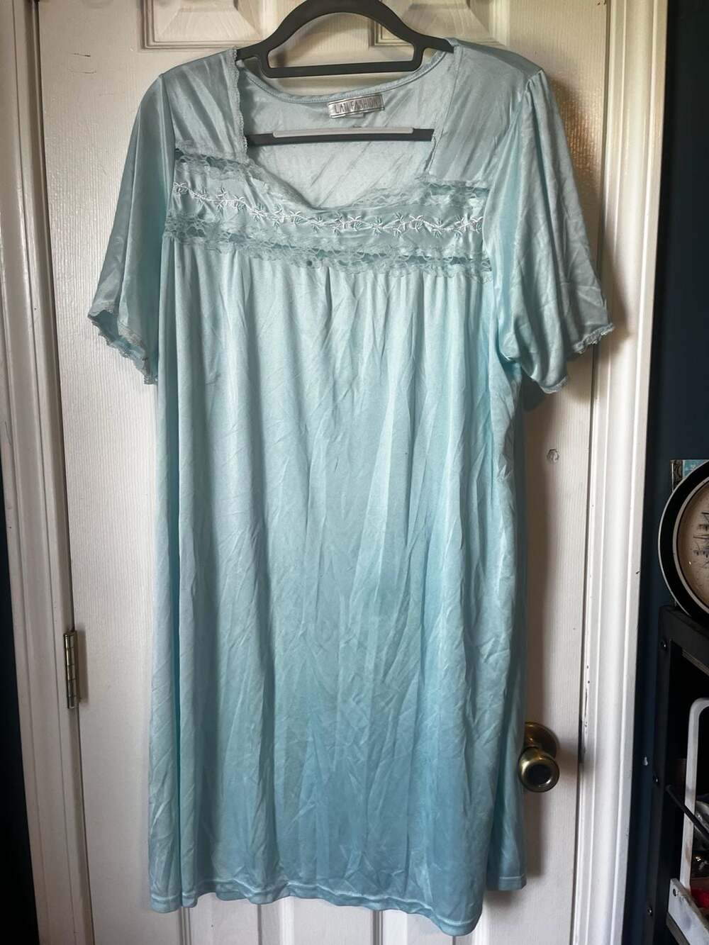 Vintage Lati Fashion Vintage Light Blue Short Sleeve Nightgown